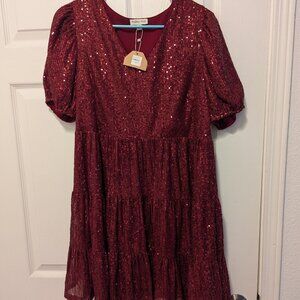 Red Sequin Baby Doll Dress